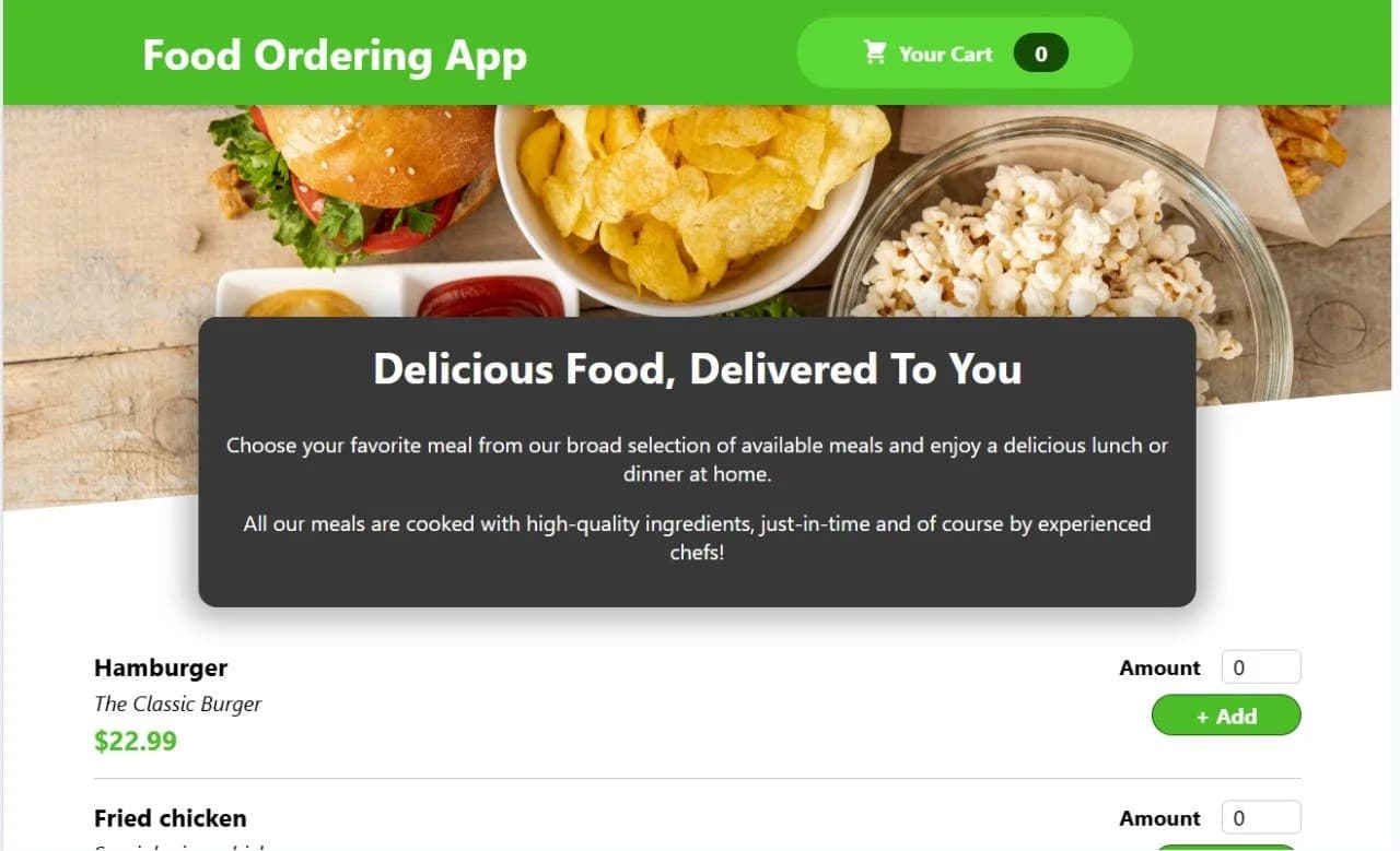Online food ordering web application interface