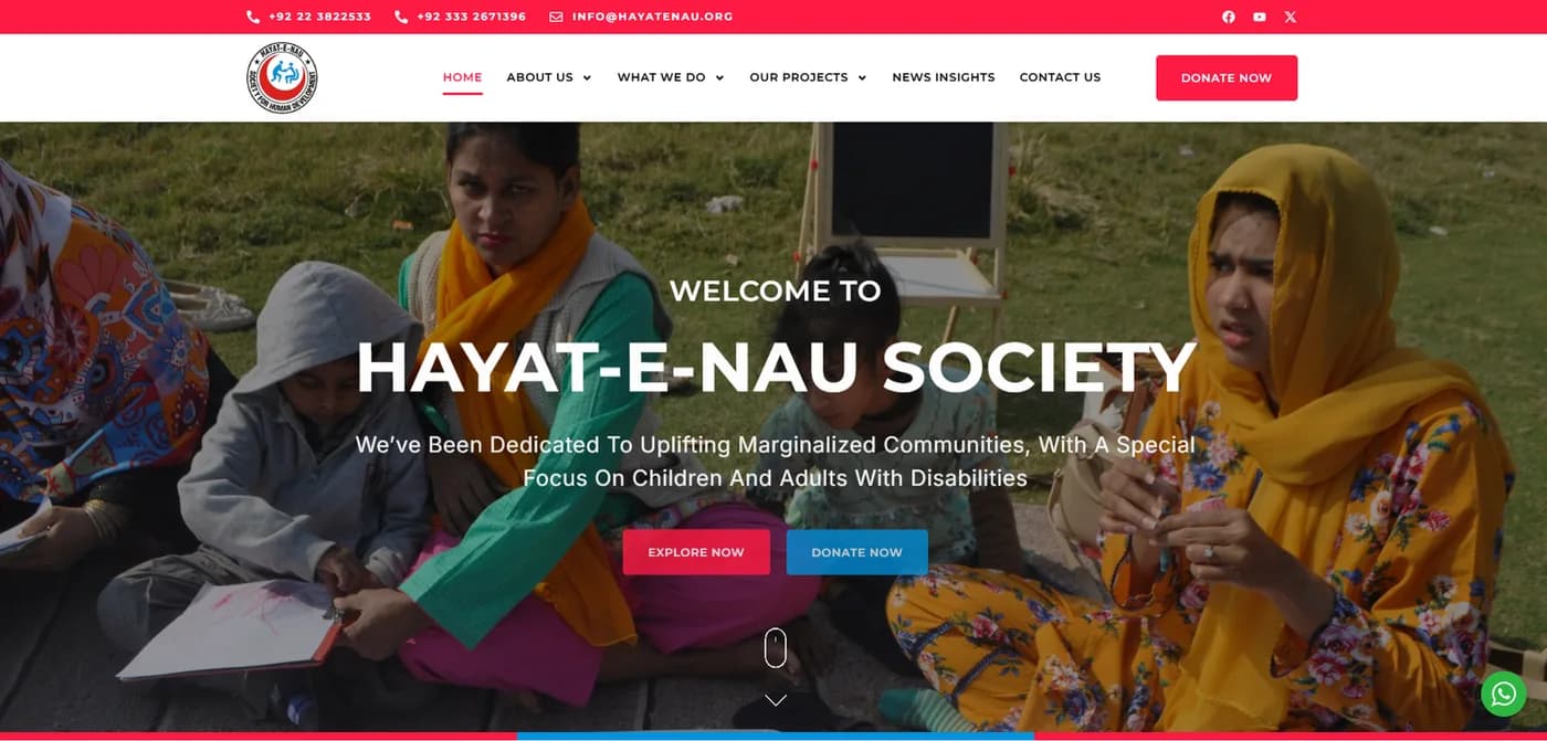 Hayat-e-Nau nonprofit website homepage
