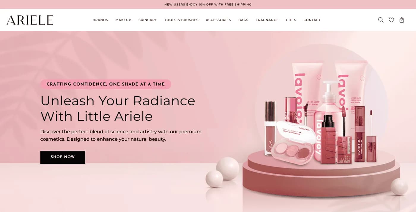 Little Arielle Cosmetics website homepage