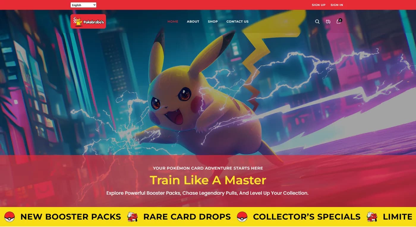 Pokebrabos Pokémon card store website homepage