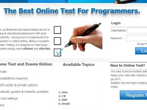 Programming quiz web application interface